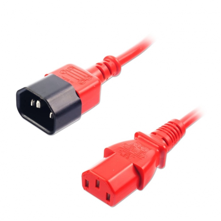Cablu prelungitor C13 la C14 T-M Rosu 0.5m, Lindy L30476 conectica.ro