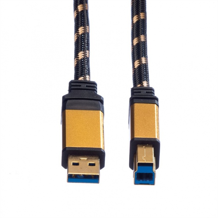 Cablu USB 3.0 tip A la tip B Gold 1.8m T-T, Roline 11.02.8902 1.8m imagine noua 2022
