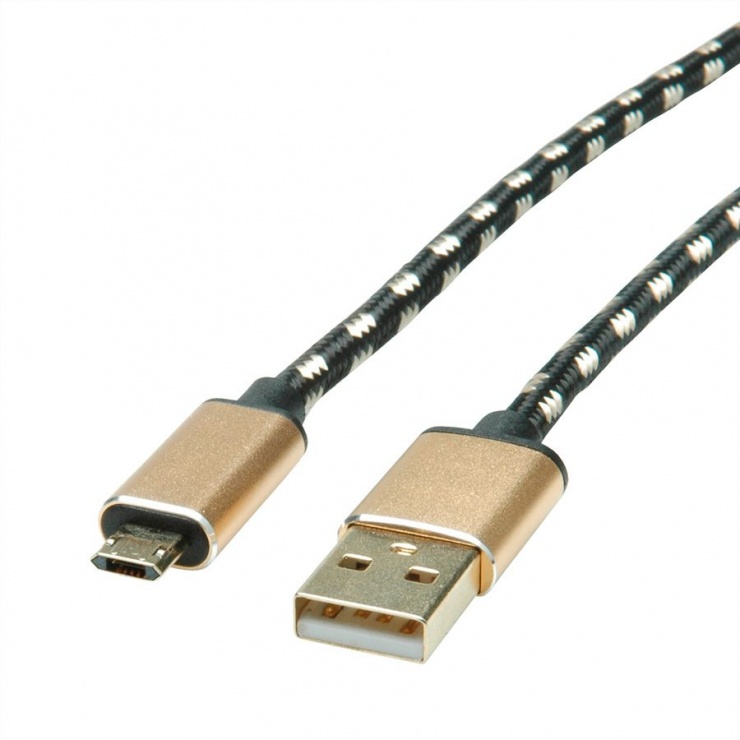 Cablu usb la micro usb-b 2.0 reversibil gold t-t 1.8m, roline 11.02.8828