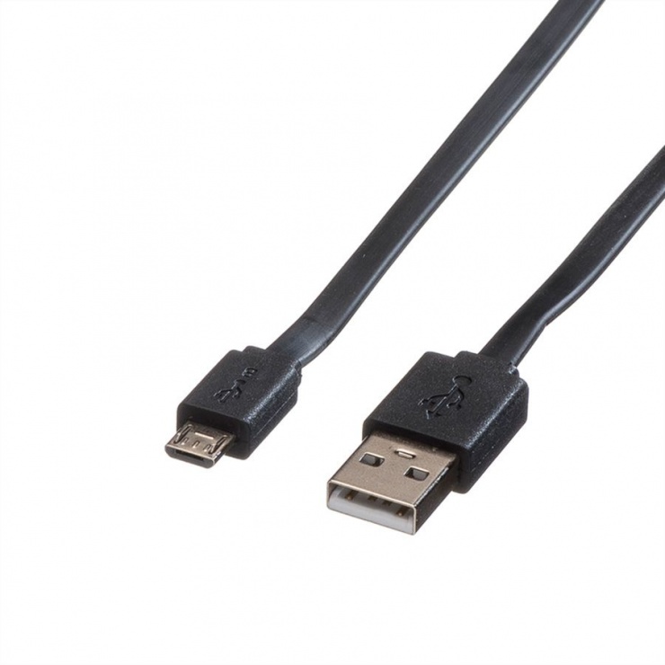 Cablu micro USB la USB 2.0 T-T Flat 1m Negru, Roline 11.02.8760 11.02.8760 imagine noua 2022