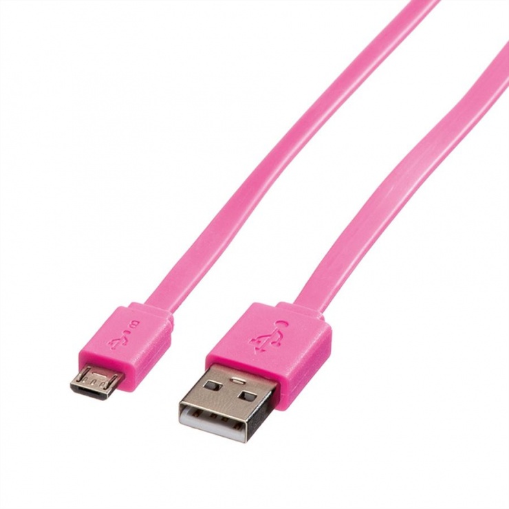 Cablu micro usb la usb 2.0 t-t 1m flat roz, roline 11.02.8762