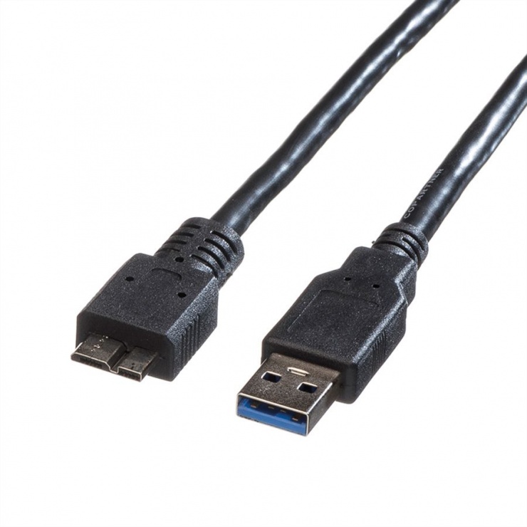 Cablu USB 3.0 la micro USB 3.0 0 T-T 0.15m Negru, Roline 11.02.8876 conectica.ro