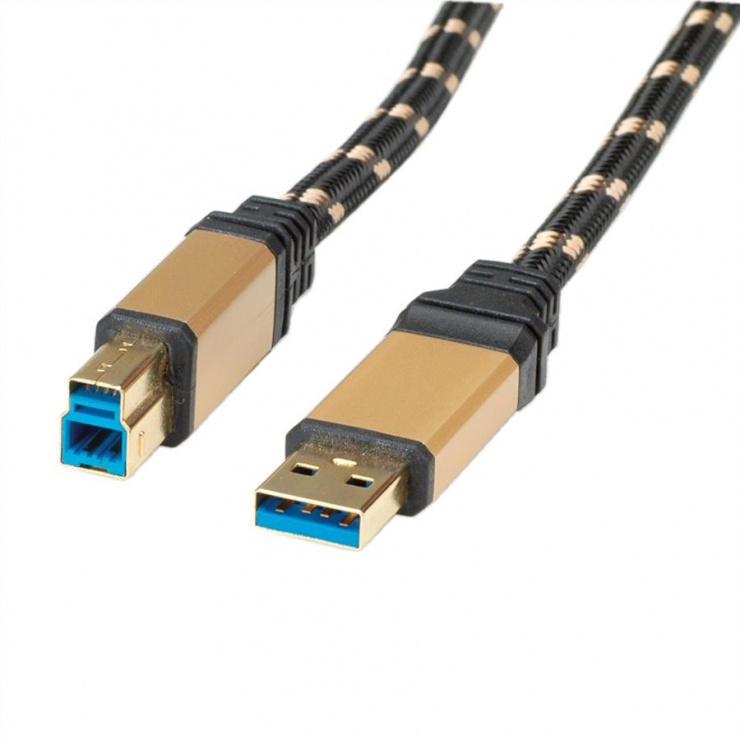 Cablu USB 3.0 tip A la tip B GOLD T-T 0.8m, Roline 11.02.8900 0.8m imagine noua 2022