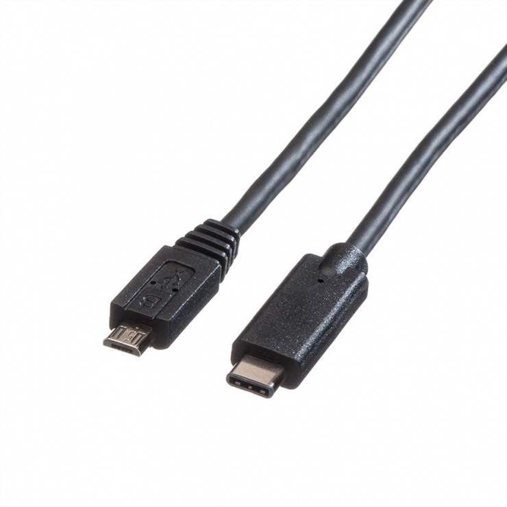 Cablu micro usb-b 2.0 la usb-c t-t negru 2m, roline 11.02.9021