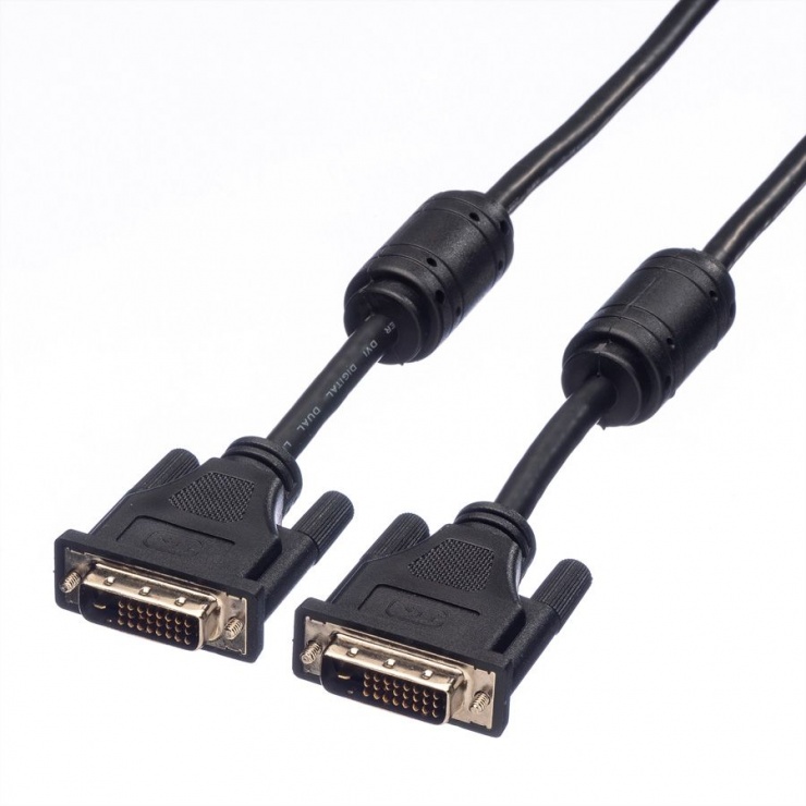 Cablu DVI-D Dual Link 24+1pini T-T ecranat 10m, Roline 11.04.5595 10m imagine noua 2022