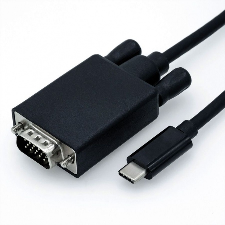 Cablu USB tip C la VGA T-T 2m Negru, Roline 11.04.5821 11.04.5821 imagine noua 2022
