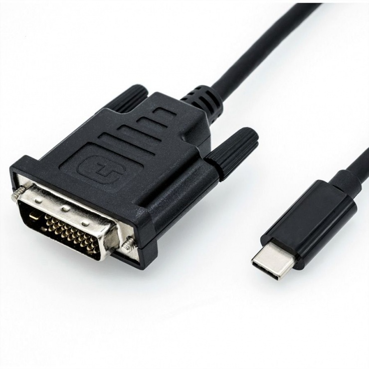Cablu USB tip C la DVI T-T 2m Negru, Roline 11.04.5831 imagine noua