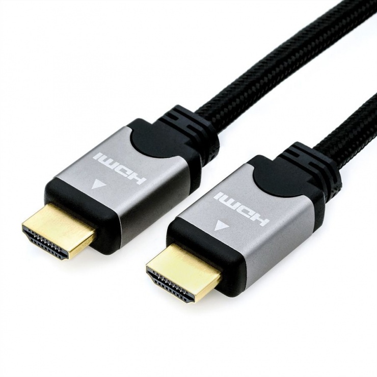 Cablu HDMI High Speed + Ethernet T-T 7.5m Negru/argintiu, Roline 11.04.5854 conectica.ro