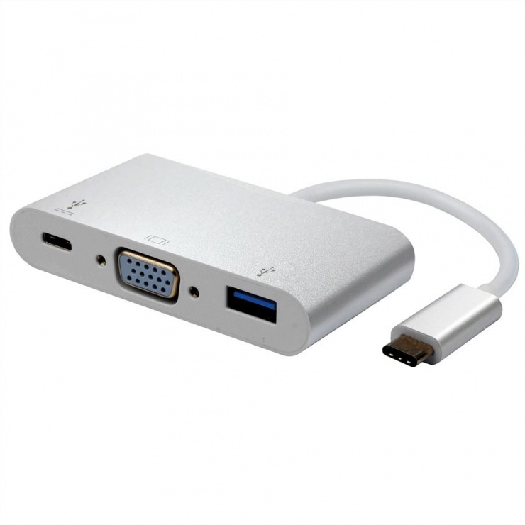 Adaptor USB-C la VGA + 1 x USB-A 3.0 + 1 x USB-C PD (Power Delivery) T-M, Roline 12.03.3202 imagine noua
