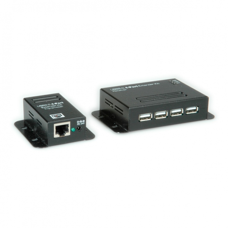 Extender USB pana la 50m via RJ45 + HUB 4 porturi, Roline 12.04.1101 12.04.1101