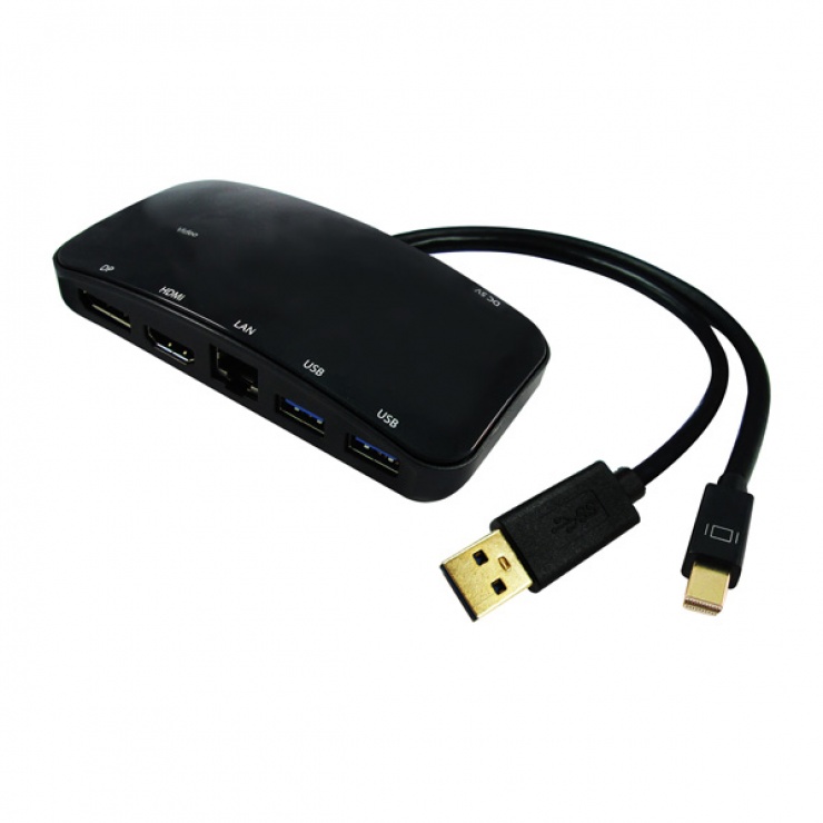 Docking station Mini Displayport la 2 x USB 3.0, 1 x DP, 1 x HDMI, 1 x RJ45 LAN Gigabit, Value 12.99.1041 conectica.ro imagine noua tecomm.ro