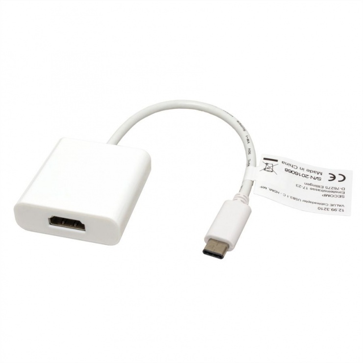 Adaptor USB tip C la HDMI T-M 10cm Alb, Value 12.99.3210 Value 10cm imagine 2022 3foto.ro