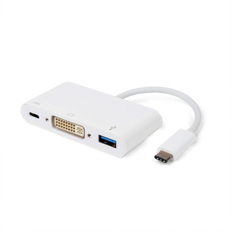 Adaptor USB 3.1 tip C la 1 x DVI, 1 x USB 3.0, 1 x conector alimentare (PD) T-M, Roline 12.02.1130 conectica.ro imagine noua tecomm.ro
