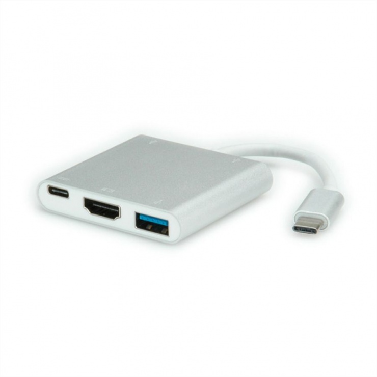Adaptor USB 3.1 tip C la 1 x HDMI, 1 x USB 3.0, 1 x conector alimentare (PD), Roline 12.02.1131