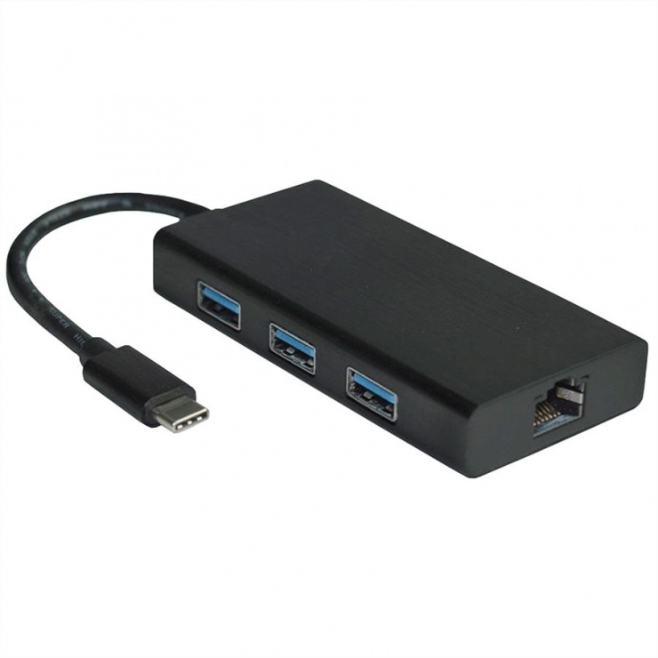 Hub USB 3.1 tip C la 3 x USB-A + port LAN Gigabit, Value 12.99.1109 Value conectica.ro imagine 2022 3foto.ro