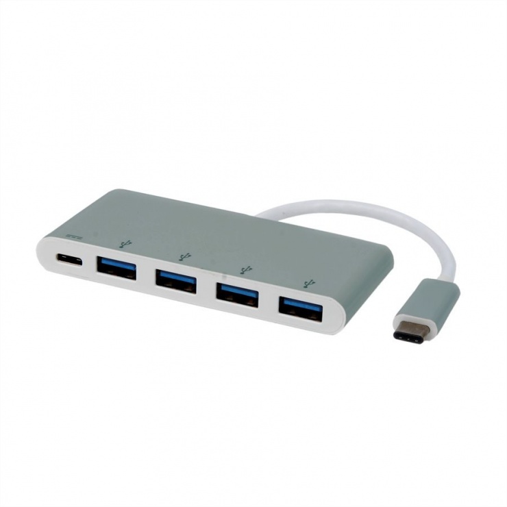 HUB USB 3.1 tip C la 4 x USB + alimentare USB-C (PD), Roline 14.02.5045 conectica.ro