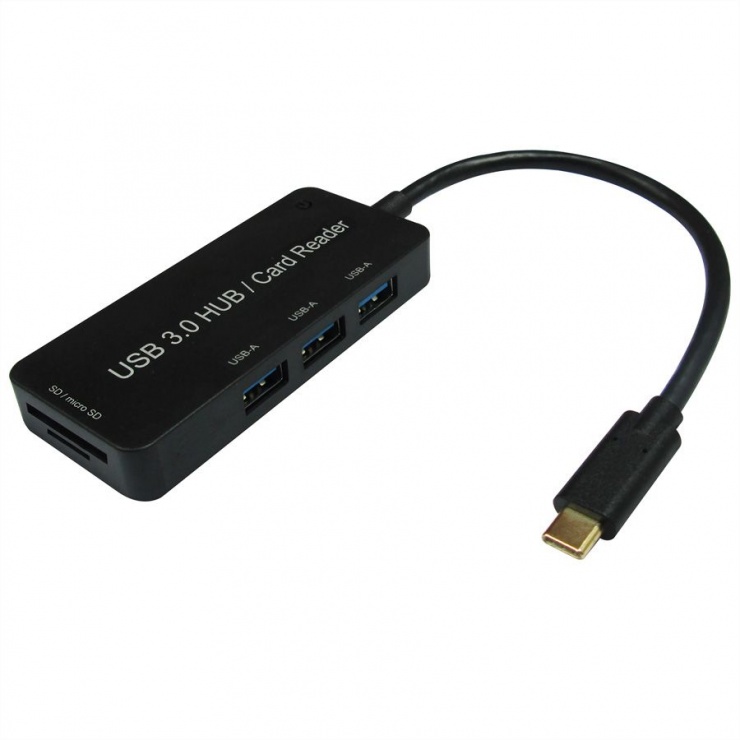 HUB USB 3.2 Gen 1-C la 3 x USB-A + Gigabit LAN + alimentare PD, Delock 63252 imagine noua 2