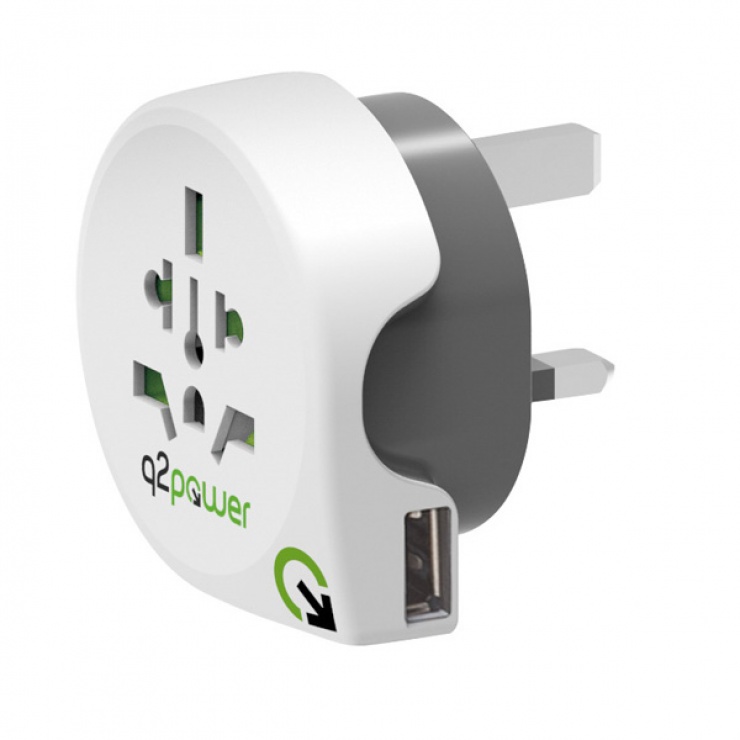 Adaptor world (eu, usa, uk) la uk + 1 x usb 2.1a, q2power 19.07.1577