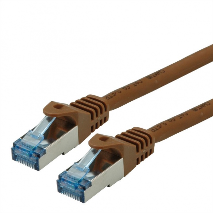 Cablu de retea S/FTP Cat.6A, Component Level, LSOH maro 1m, Roline 21.15.2881 conectica.ro