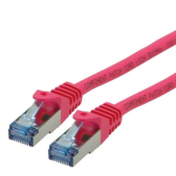 Cablu de retea S/FTP Cat.6A, Component Level, LSOH roz 0.5m, Roline 21.15.2890 conectica.ro