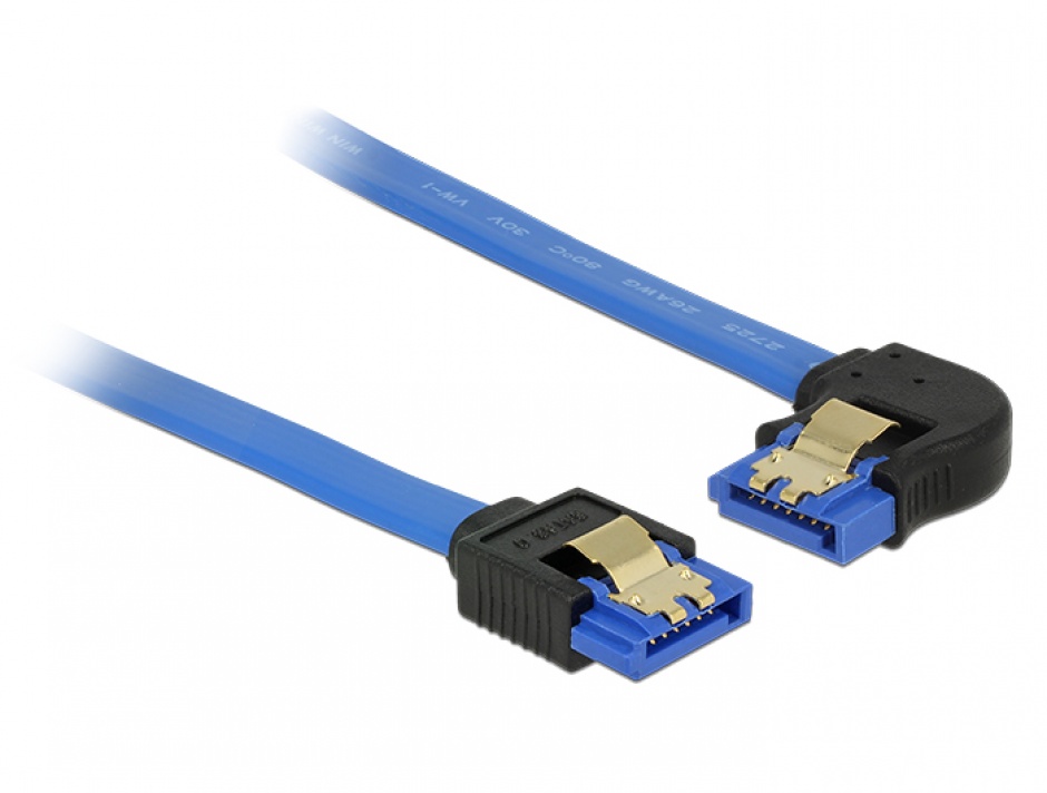Cablu SATA III 6 Gb/s unghi drept-stanga Bleu 100cm, Delock 84987 conectica.ro