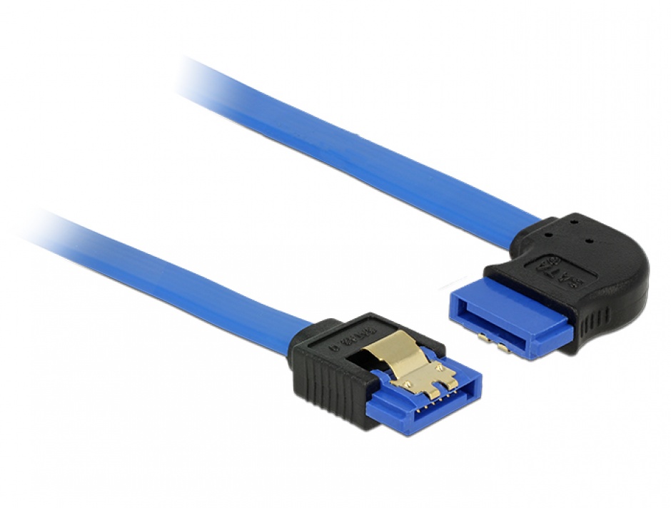 Cablu SATA III 6 Gb/s unghi drept-dreapta Bleu 70cm, Delock 84992 conectica.ro