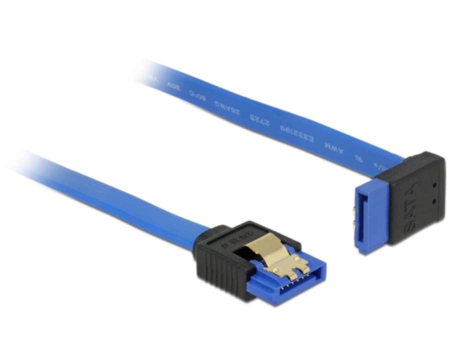 Cablu SATA III 6 Gb/s unghi drept-sus Bleu 50cm, Delock 84997 50cm