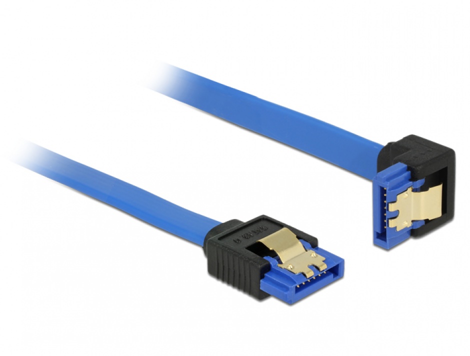 Cablu SATA III 6 Gb/s unghi drept-jos Bleu 30cm, Delock 85090 conectica.ro imagine noua 2022
