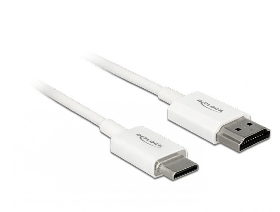 Cablu HDMI la mini HDMI-C T-T 3D 4K 0.5m Slim Premium Alb, Delock 85141 0.5m