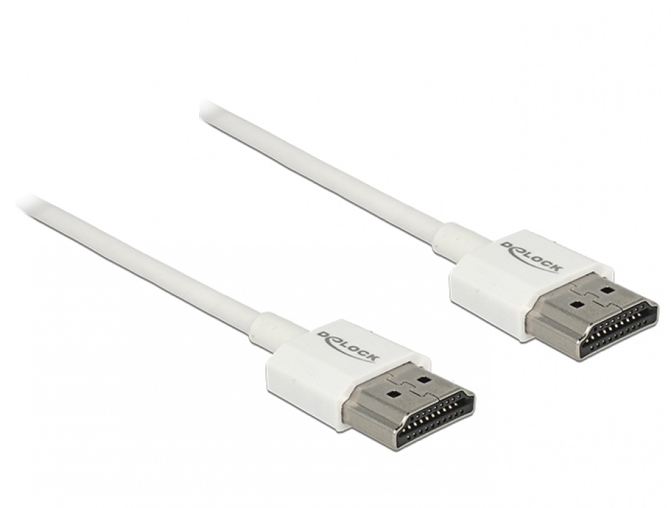 Cablu HDMI v2.0 3D 4K T-T 0.5m Slim Premium Alb, Delock 85121 0.5m