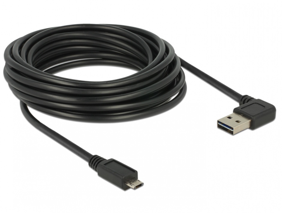 Cablu EASY-USB 2.0 tip A unghi stanga/dreapta la micro USB-B EASY-USB T-T 3m Negru, Delock 85168