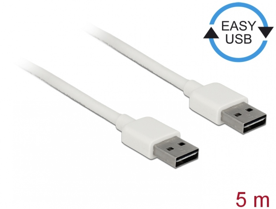 Cablu EASY-USB 2.0 tip A T-T 5m Alb, Delock 85196