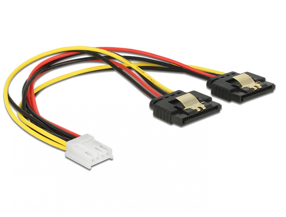 Cablu de alimentare floppy 4 pini la 2 x sata 15 pini cu clips m-m 20cm, delock 85248