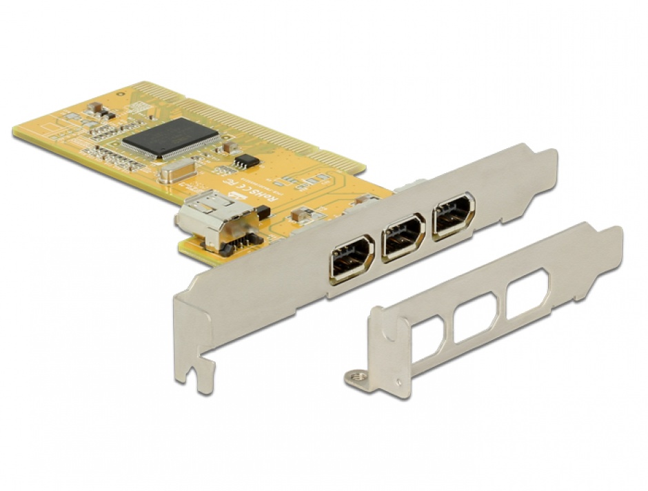 PCI Card cu 3 x external + 1 x internal FireWire A, Delock 89443 conectica.ro imagine noua tecomm.ro