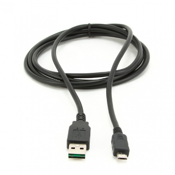 Cablu USB 2.0 reversibil la micro USB-B 1m Negru, Gembird CC-mUSB2D-1M