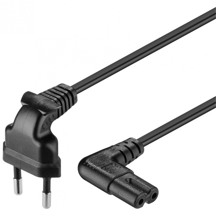 Cablu alimentare Euro la IEC C7 (casetofon) 2 pini 0.75m in unghi, Goobay 97344 (casetofon)