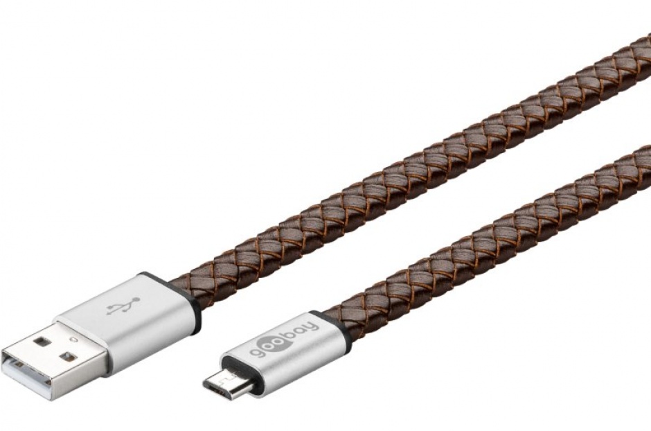 Cablu micro USB-B la USB 2.0 invelis piele T-T 1m, Goobay conectica.ro imagine noua tecomm.ro
