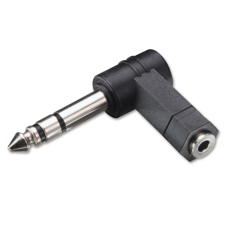 Adaptor audio jack stereo 6.35mm la jack stereo 3.5mm unghi T-M, Lindy L35605 conectica.ro