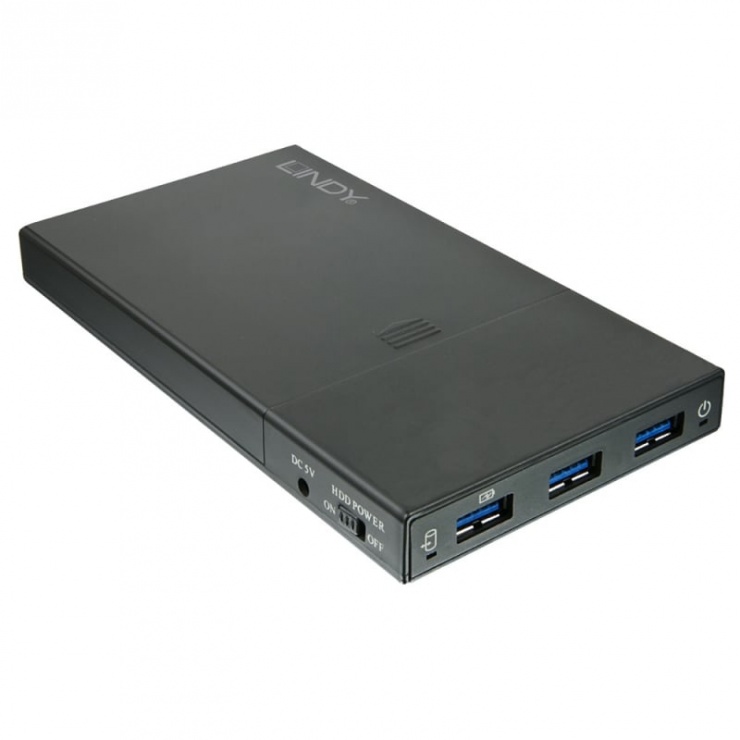 Rack extern 2.5″ USB 3.1 la SATA cu HUB 3 porturi, Lindy L43199 conectica.ro