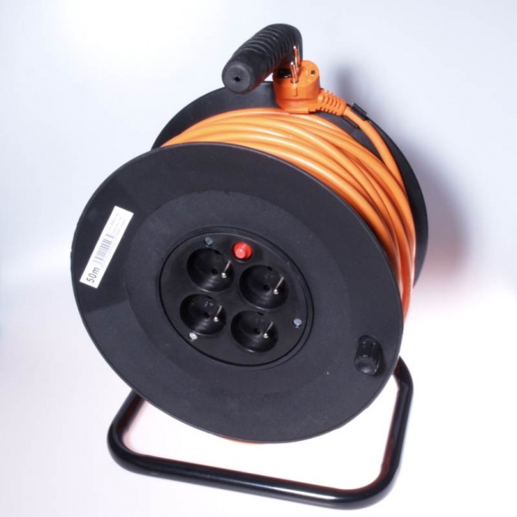 Cablu prelungitor cu tambur 4 prize Schuko 230V 50m Orange, ppb-01-50 230V imagine noua tecomm.ro