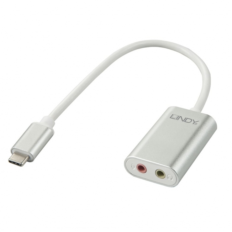Adaptor USB tip C la 2 x jack stereo casca + microfon T-M 0.17m, Lindy L42711 conectica.ro