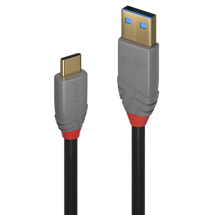 Cablu USB 3.1-A la tip C 1.5m T-T 5A PD (Power Delivery) Anthra Line, Lindy L36912 imagine noua