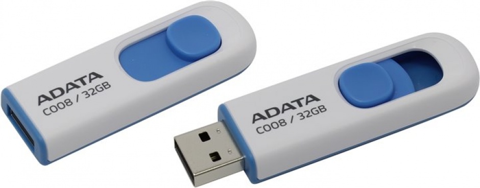 Stick usb 2.0 retractabil c008 32gb alb/bleu, adata