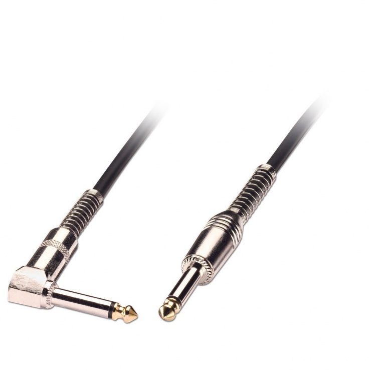 Cablu audio jack mono 6.35mm (pentru chitara) unghi 90 grade T-T 10m negru, Lindy L6039 imagine noua