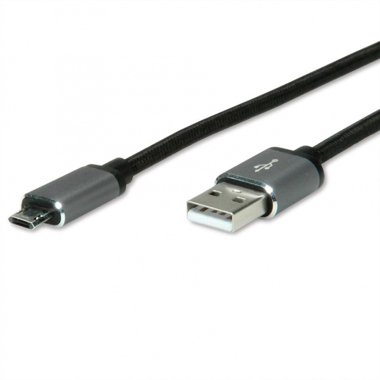 Cablu usb 2.0 la micro usb-b reversibil t-t 0.8m negru , roline 11.02.8770