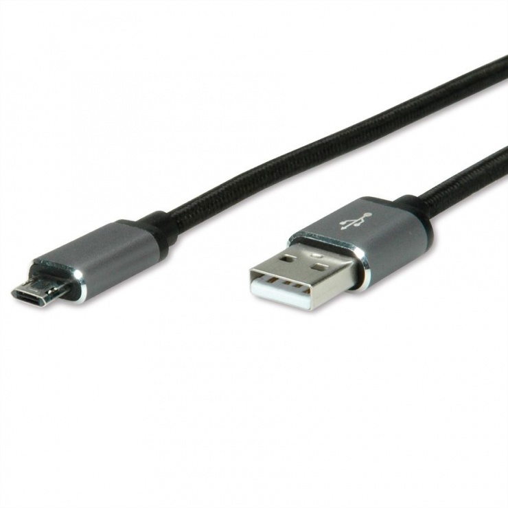 Cablu USB 2.0 la micro USB-B reversibil T-T 1.8m Negru , Roline 11.02.8771 conectica.ro