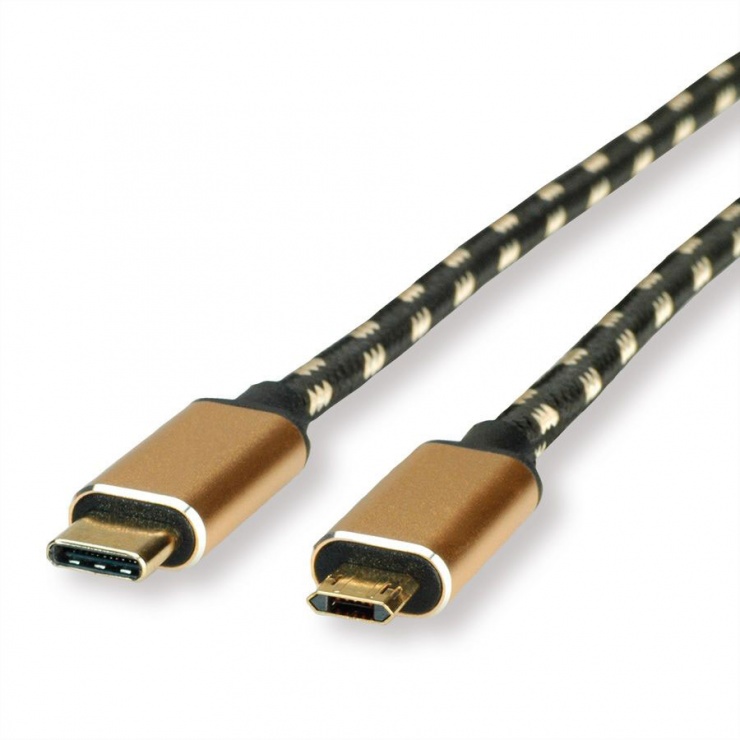 Cablu gold usb 2.0 tip c la micro usb-b reversibil t-t 1.8m, roline 11.02.8790