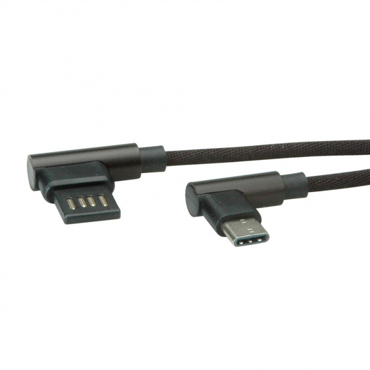 Cablu USB 2.0 tip C la USB tip A reversibil unghi 90 grade T-T 0.8m negru, Roline 11.02.9035 conectica.ro