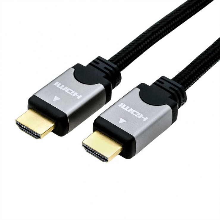 Cablu HDMI High Speed + Ethernet T-T 1.5m Negru/argintiu, Roline 11.04.5856 (1.5m) imagine noua 2022