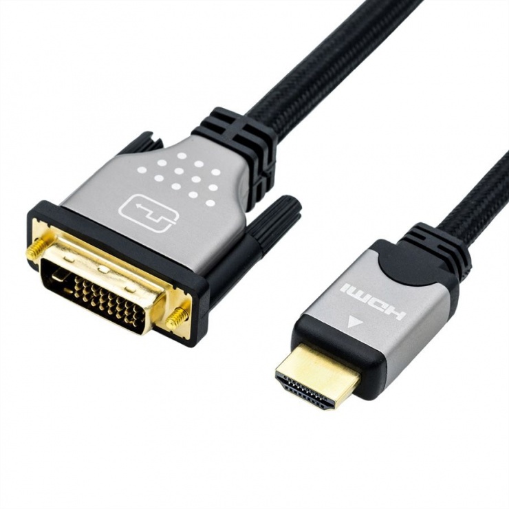Cablu HDMI la DVI-D 24+1 pini T-T 1.5m, Roline 11.04.5876 (1.5m) imagine noua 2022